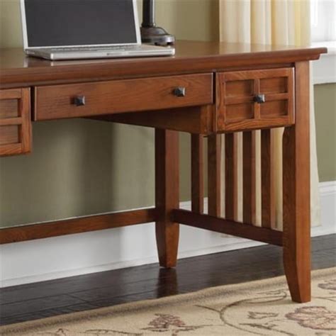 Bowery Hill Executive Desk Style 2 Drawer Wood Desk In Cottage Oak 1