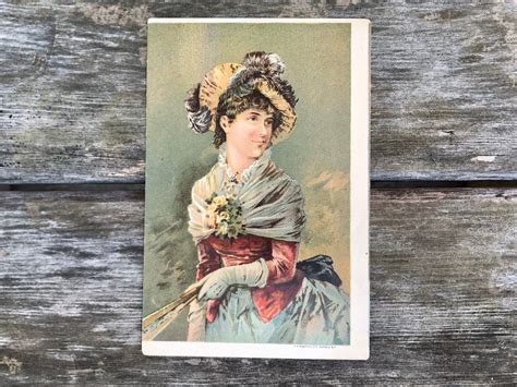 Victorian Trade Card Featuring Young Lady With Fan Etsy