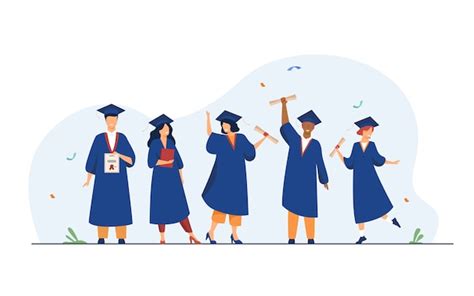 Free Vector Happy Diverse Students Celebrating Graduation From School