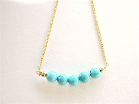 Turquoise Necklace With Gold Plated Chain Dainty Turquoise Etsy