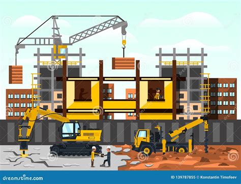 Vector Illustration On The Theme Of A Construction Site Construction