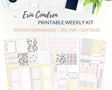 Printable Modern Planner Stickers Weekly Planner Kit Erin Etsy