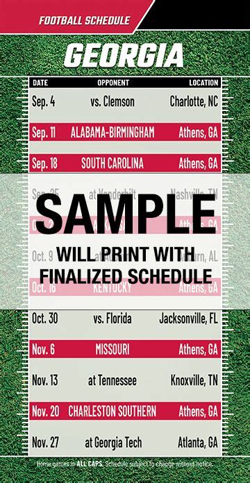 Reamark Products Georgia College Football Schedules