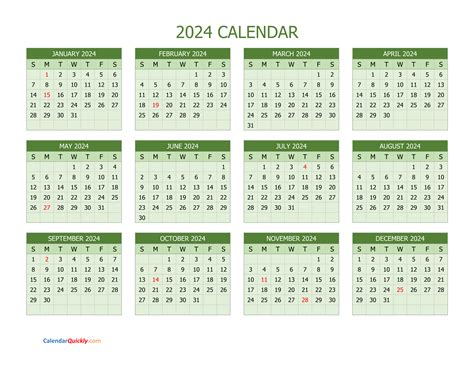 Yearly Calendar 2024 Calendar Quickly