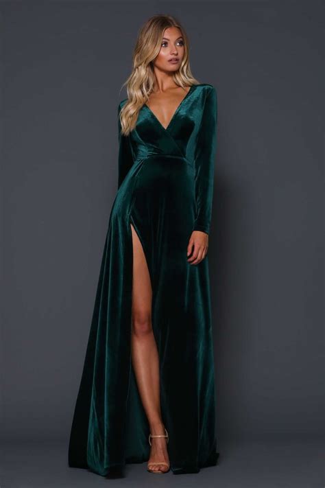 Dark green bridesmaid dresses | azazie. Pre-Order Fontaine Emerald Green | Velvet bridesmaid ...