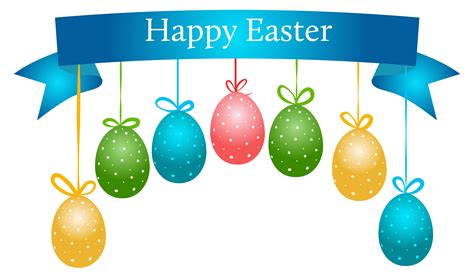 Happy Easter Banner With Hanging Eggs Transparent Png Clip Art Image