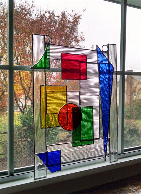 Abstract Geometric Stained Glass Panel Stained Glass Window