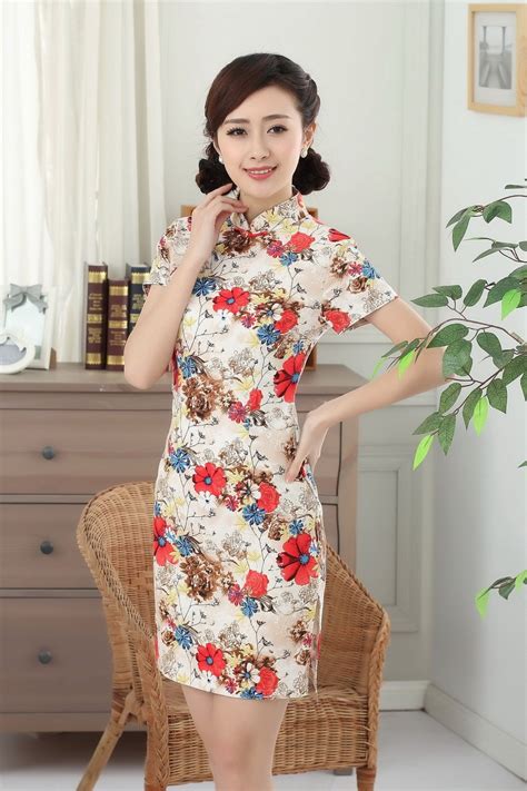 Shanghai Story Cotton Linen Qipao Floral Print Chinese Traditional