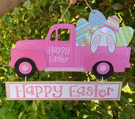 Happy Easter Pink Vintage Farm Truck With Bunny Etsy