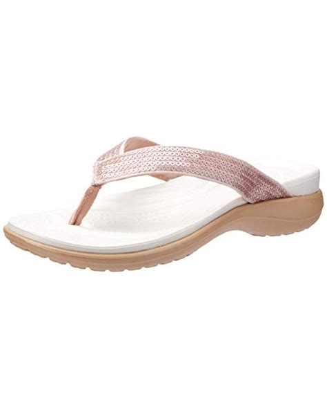 Crocs Capri V Sequin Flip Flops Sandals In Pink Lyst