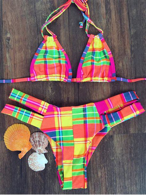 24 Off 2021 Checked Halter Bikini Set In Colormix Zaful