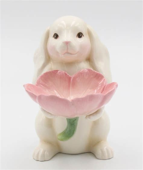 Hand Painted Ceramic Easter Bunny Rabbit With Pink Tulip Etsy
