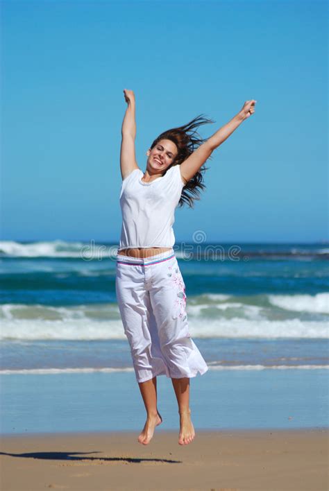 Happy Jumping Woman Stock Image Image Of Action Enjoys