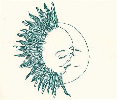 Sun Kissing Moon Moon Sun Tattoo Art Black White Drawing