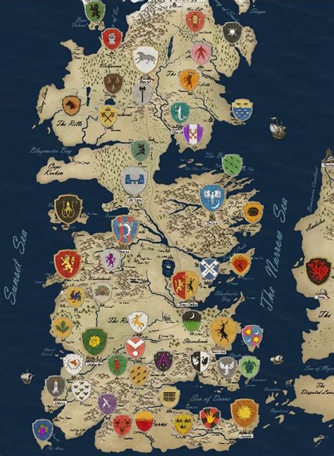 Game Of Thrones Houses Map Westeros Tv Show Fabric Poster 地図 紋章 ゲーム