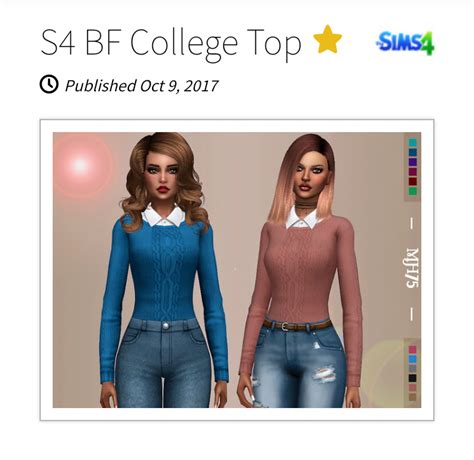 S4 Bf College Top By Margeh 75 The Sims 4 Tops Sims 4 Cute Tops