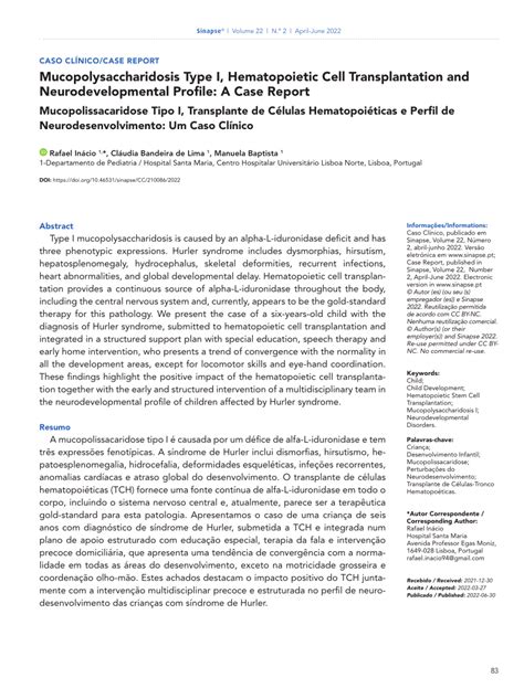 pdf mucopolysaccharidosis type i hematopoietic cell transplantation and neurodevelopmental