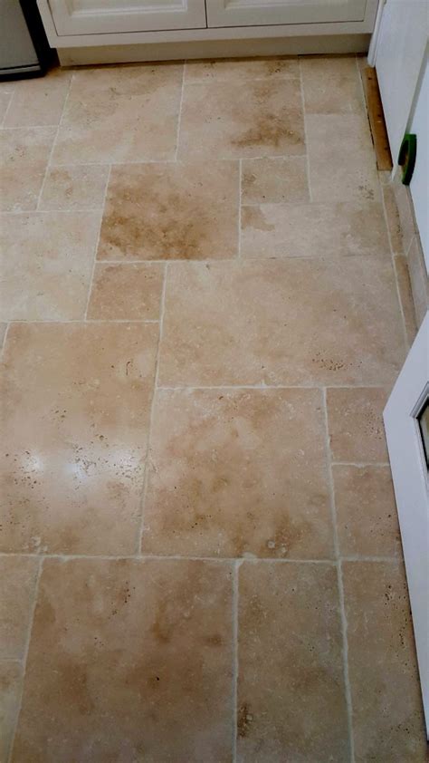 Deep Cleaning Tumbled Travertine Tiles In Saffron Walden Essex Stone