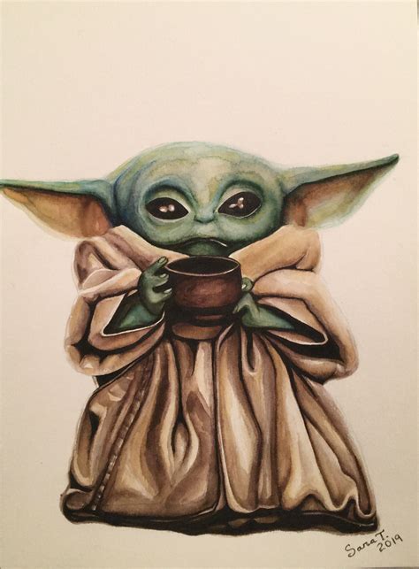 Art Print Of Watercolor Painting Grogu Baby Yoda The Mandalorian Star
