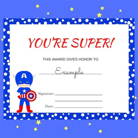 Super Hero Reward Certificate Youre Super Award Etsy