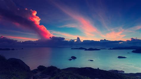 Sky Clouds Sunrise Island Lake Wallpapers Hd Desktop