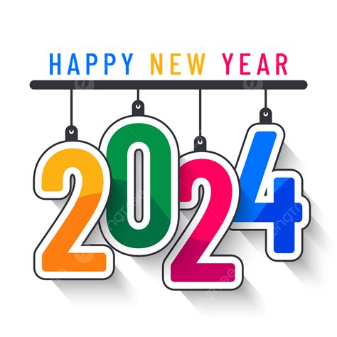 Colorful Happy New Year 2024 In Hanging Style, 2024 Clipart, Happy New