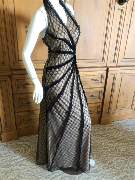 Bob Mackie 1980s Sheer Beaded Lace Overlay Halter Style Evening Dress For Sale At 1stdibs