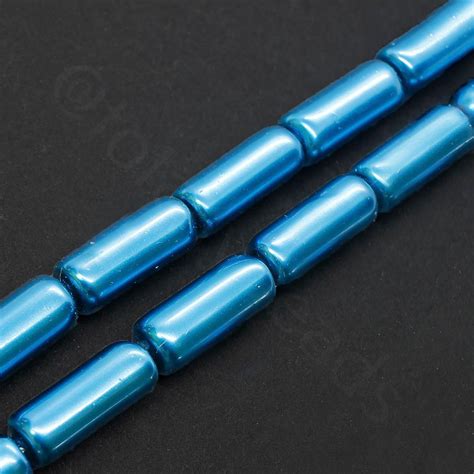 Glass Pearl Tube Beads 6x15mm Deep Blue