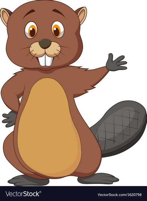 Vector Illustration Of Cute Beaver Cartoon Waving Download A Free