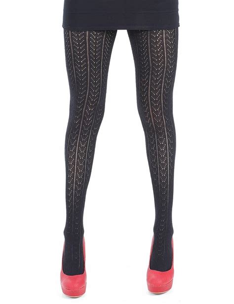 Black Lacy Cotton Chevron Patterned Tights Kiss Tights