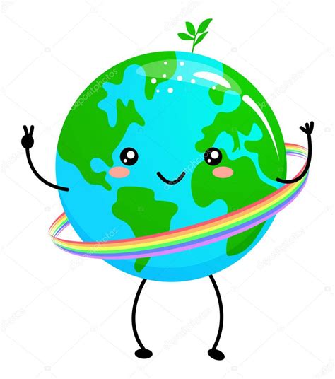 Feliz Día De La Tierra Planeta Tierra Kawaii Dibujo Con Arco Iris