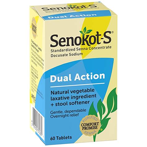 Buy Senokot S Dual Action Natural Vegetable Laxative Ingredient Plus Stool Softener Tablets