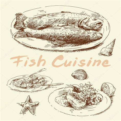 Fish Cuisine Original Hand Drawn Set — Stock Vector © Canicula 14145765
