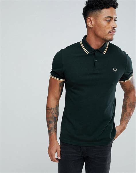 Lyst Fred Perry Slim Fit Twin Tipped Polo Shirt In Dark Green In