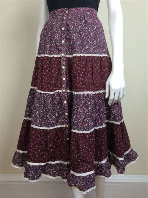Gunne Sax Tiered Floral Calico Prairie Peasant Skirt 80s Etsy