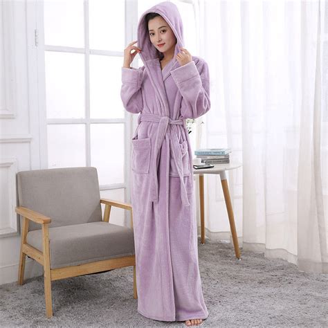 New Ladies Towelling Bath Robe Soft Cosy Long Hooded Winter Fleece Dressing Gown Ebay