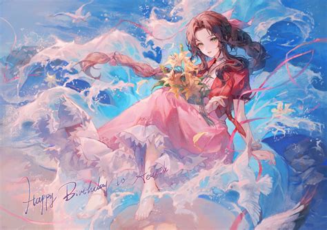 Wallpaper Anime Girls Final Fantasy Video Game Characters Aerith Gainsborough Water Waves
