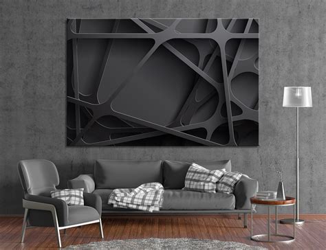 3d Effect Wall Art Black Abstract Wall Decor Abstract Canvas Etsy