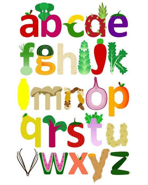 Vegetable And Fruit Alphabet Print Childrens Art For Nursery Or Kids