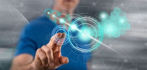 Man Touching A Technology Concept Stock Photo Image Of Electronic