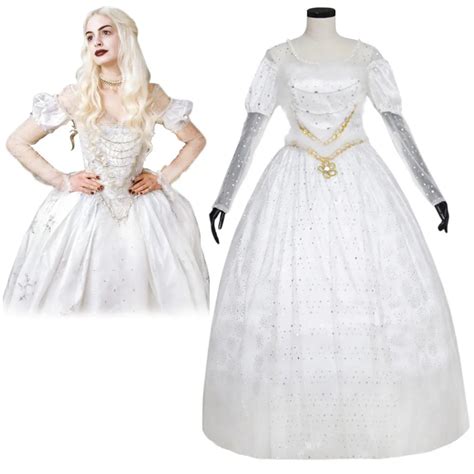 Alice In Wonderland The White Queen Cosplay Costume Dress Adult Womens