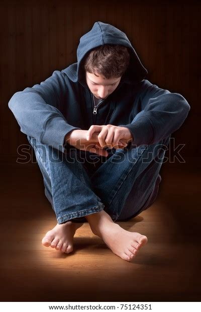Emotional Image Teenage Boy Sitting Alone Stock Photo Edit Now 75124351