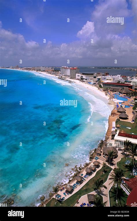 Aerial View Of Coastal City Cancun Beach Cancun Quintana Roo