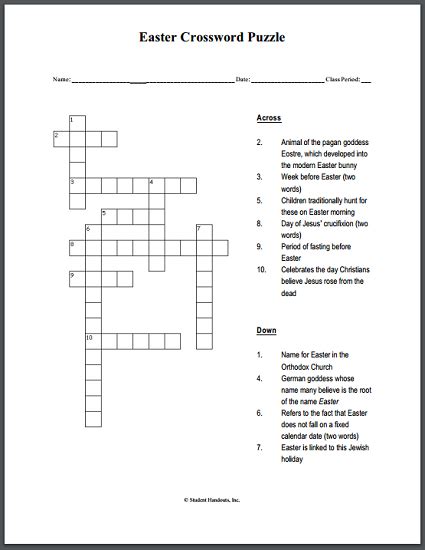 This free printable easter word search puzzle. Easter Holiday - Free Printable Crossword Puzzle for Kids