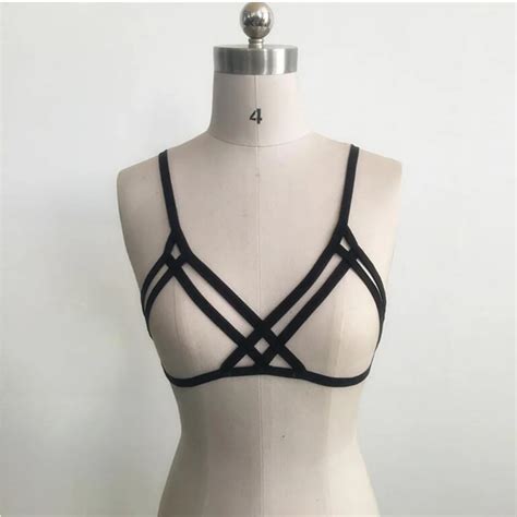 1 Pcs New Arrival Alluring Women Harness Bra Elastic Cage Bra Black Strappy Hollow Out Bra