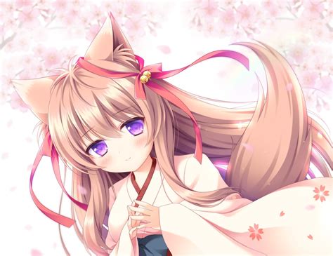 Aliasing Animal Ears Bell Brown Hair Cherry Blossoms Close Flowers