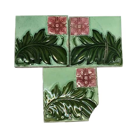 Antique Mint Green Art Nouveau Floral Tile Set Olde Good Things
