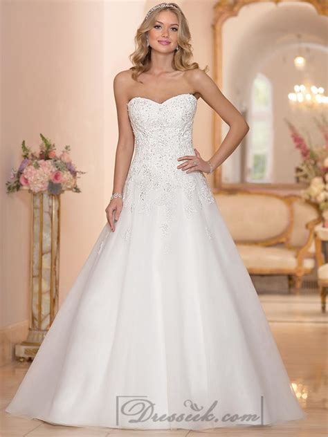 Strapless Sweetheart Embellished Lace Bodice A Line Wedding Dresses