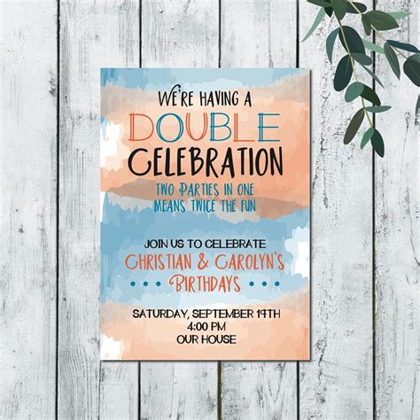 Double Celebration Birthday Invitation Watercolor Birthday Etsy