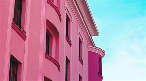 Wallpaper Id 18348 Building Facade Sky Minimalism Pink